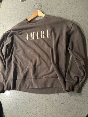 AMIRI Brown Crewneck Sweatshirt with Cream Logo